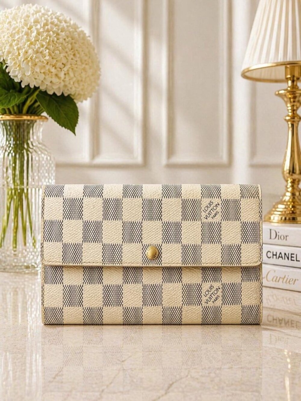 Authentic Louis Vuitton Damier Azur Sarah Wallet White Checkered LV Long Wallet